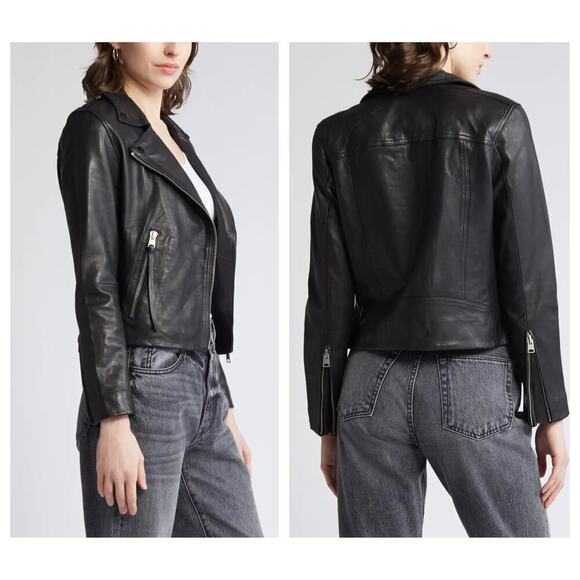 ALLSAINTS Dalby Slim Fit Leather Biker Jacket Size US/4 - Picture 2 of 12
